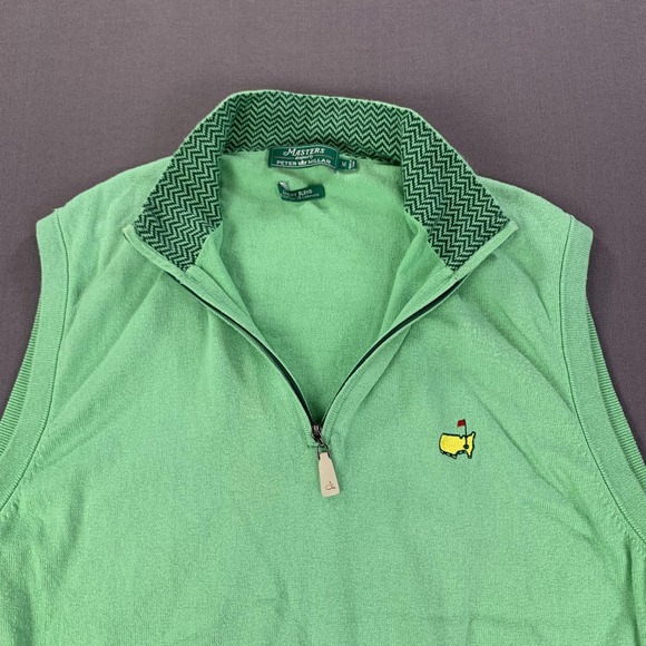 Peter Millar Masters Sweater Vest Mens MD Green Quarter Zip Golf Silk Blend - Picture 5 of 10